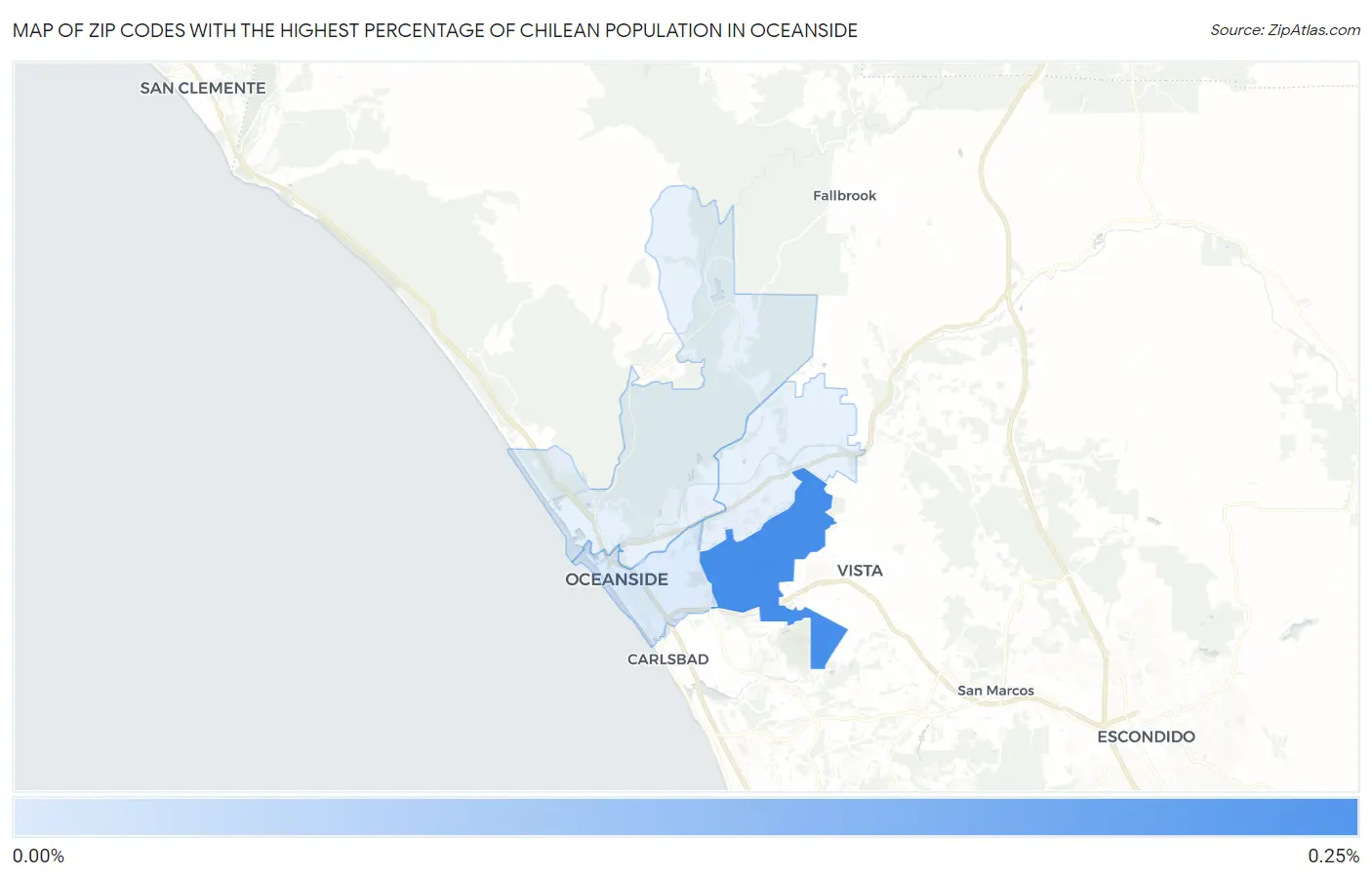 Zip Codes with the Highest Percentage of Chilean Population in Oceanside Map