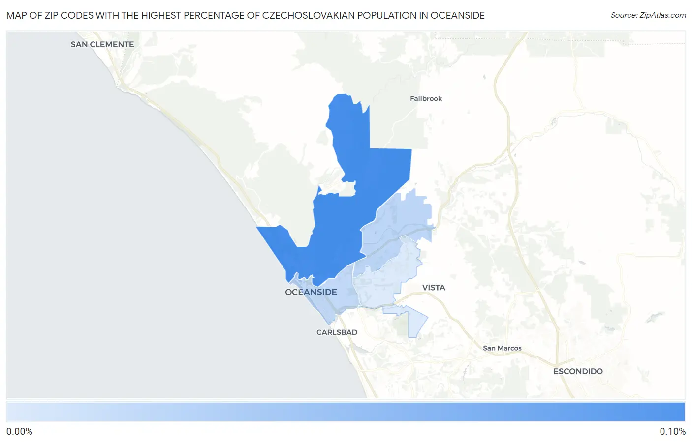 Zip Codes with the Highest Percentage of Czechoslovakian Population in Oceanside Map