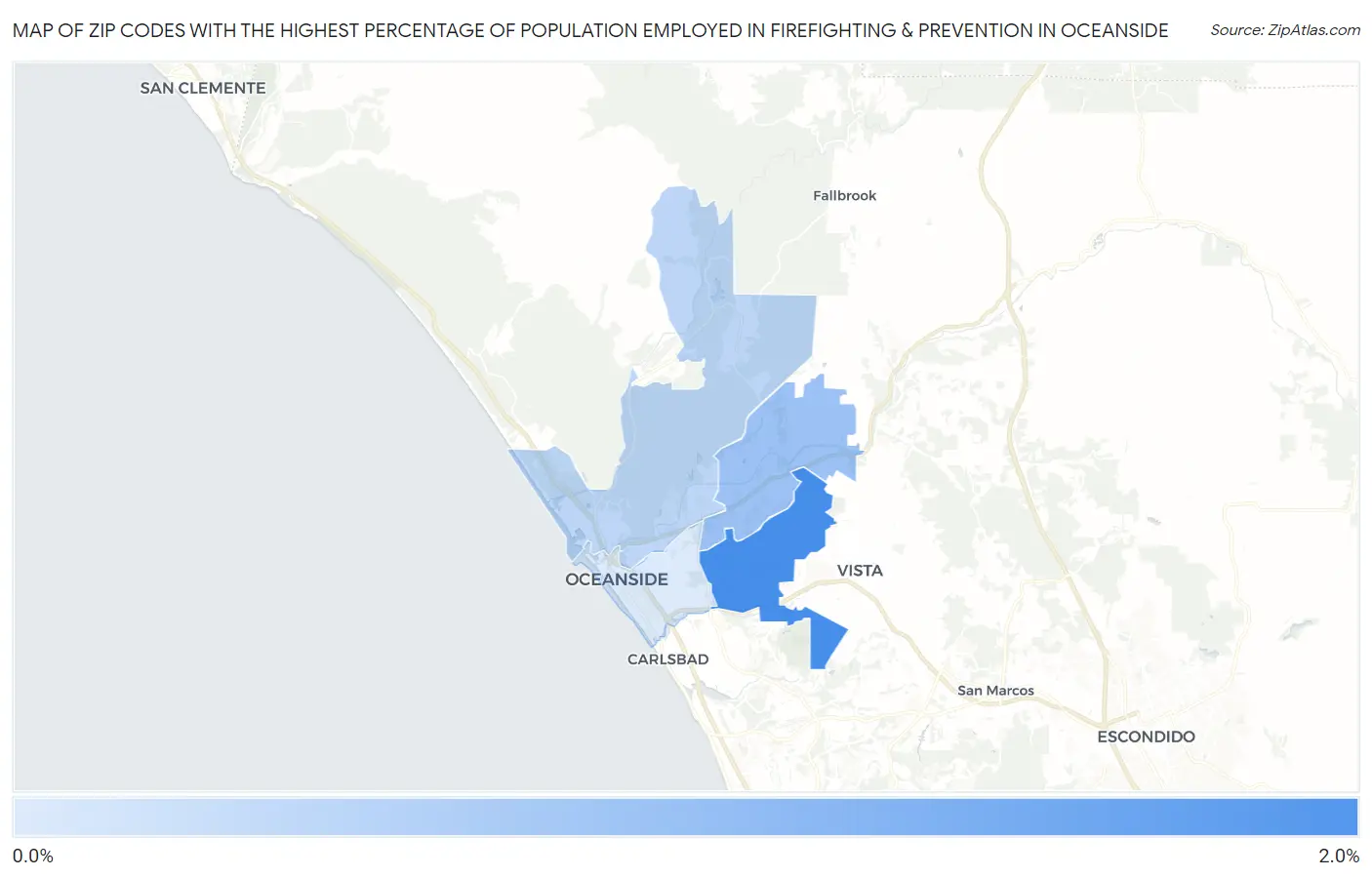 Zip Codes with the Highest Percentage of Population Employed in Firefighting & Prevention in Oceanside Map