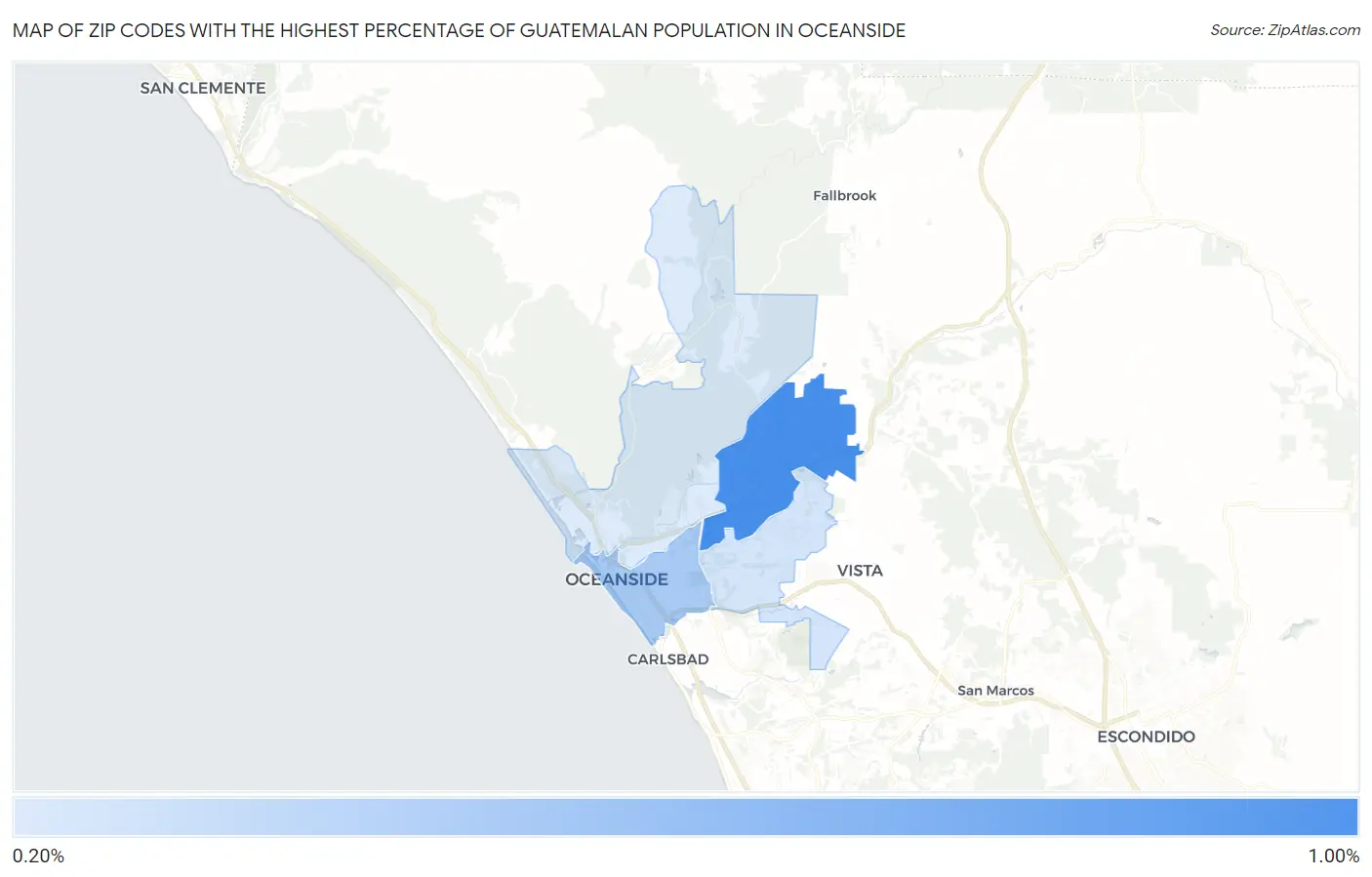 Zip Codes with the Highest Percentage of Guatemalan Population in Oceanside Map