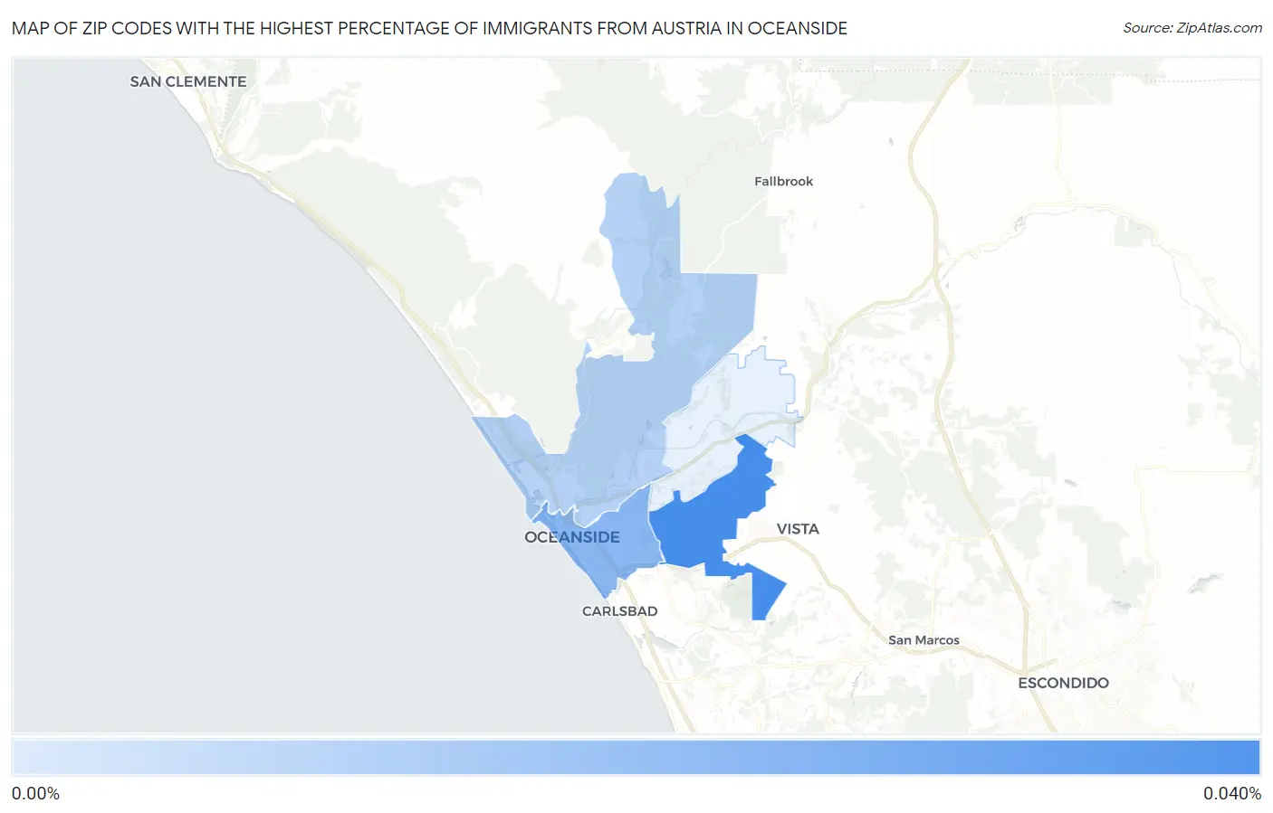 Zip Codes with the Highest Percentage of Immigrants from Austria in Oceanside Map
