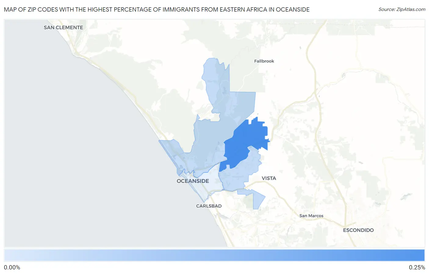 Zip Codes with the Highest Percentage of Immigrants from Eastern Africa in Oceanside Map