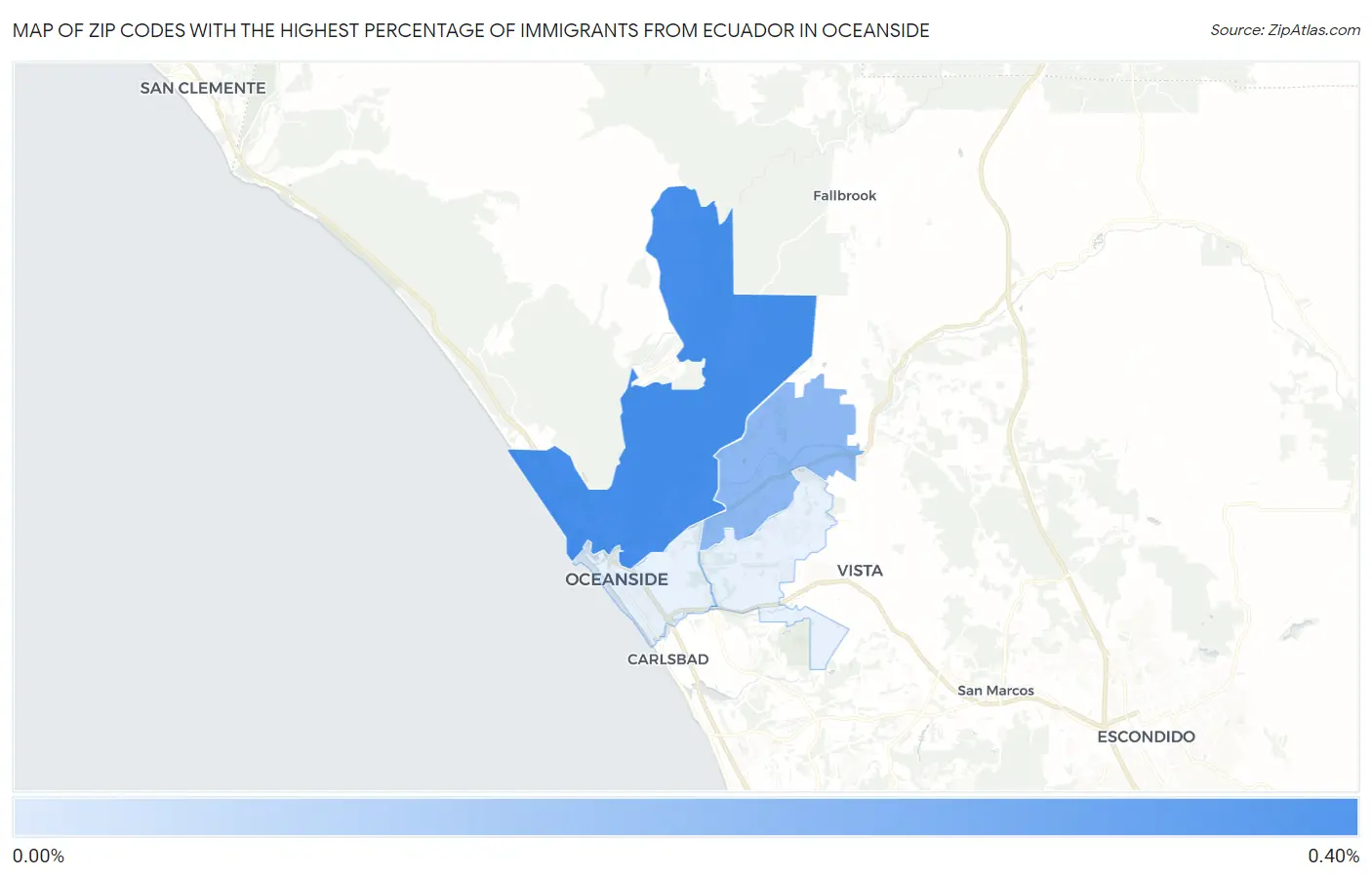 Zip Codes with the Highest Percentage of Immigrants from Ecuador in Oceanside Map