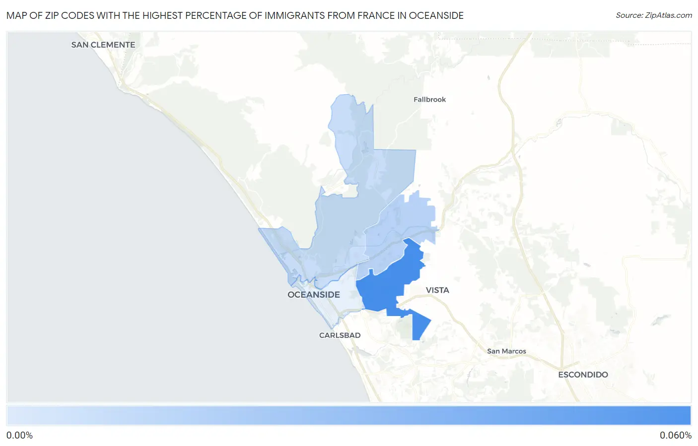 Zip Codes with the Highest Percentage of Immigrants from France in Oceanside Map
