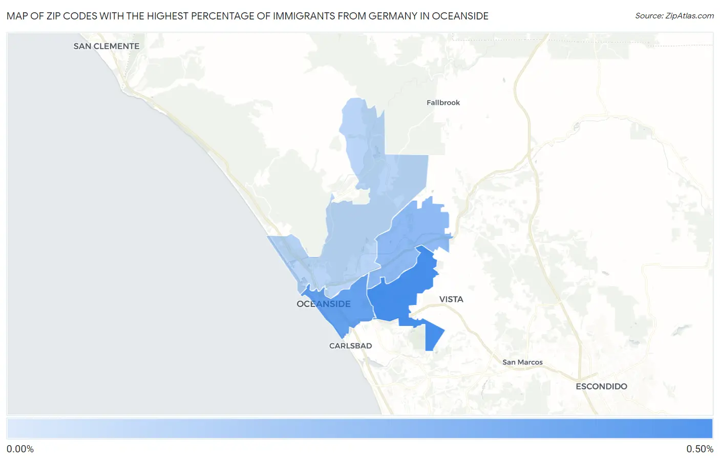 Zip Codes with the Highest Percentage of Immigrants from Germany in Oceanside Map