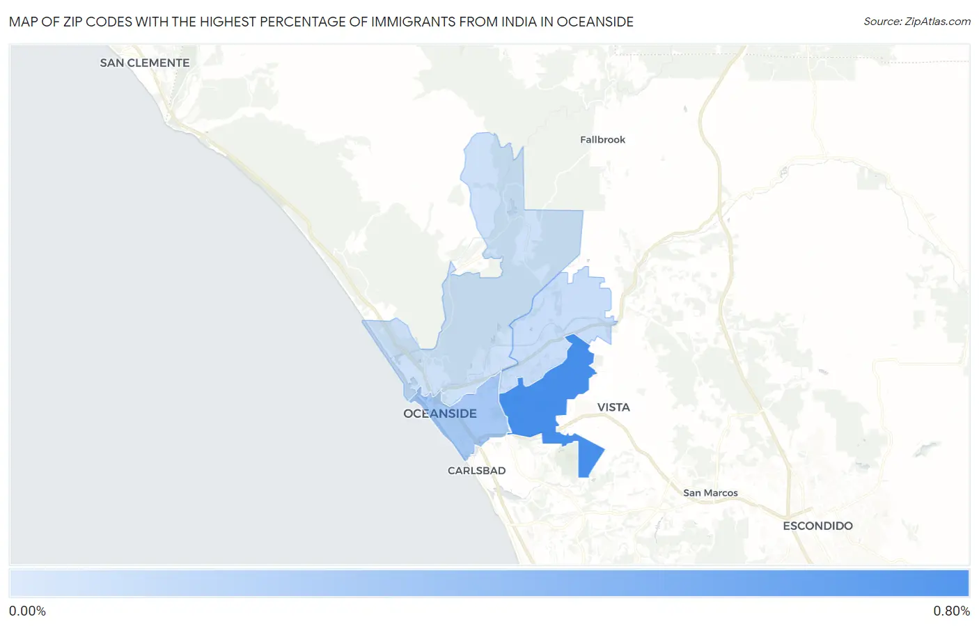 Zip Codes with the Highest Percentage of Immigrants from India in Oceanside Map