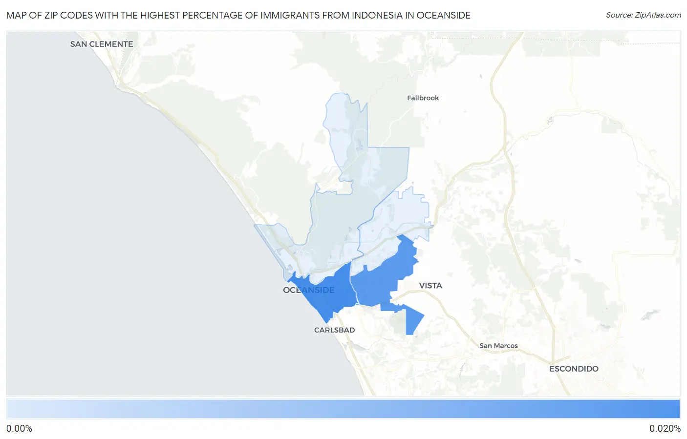 Zip Codes with the Highest Percentage of Immigrants from Indonesia in Oceanside Map