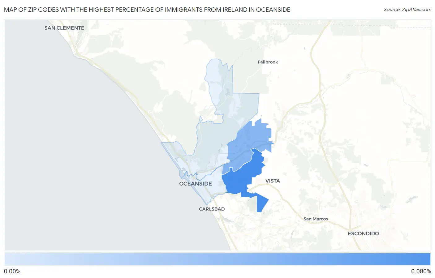 Zip Codes with the Highest Percentage of Immigrants from Ireland in Oceanside Map