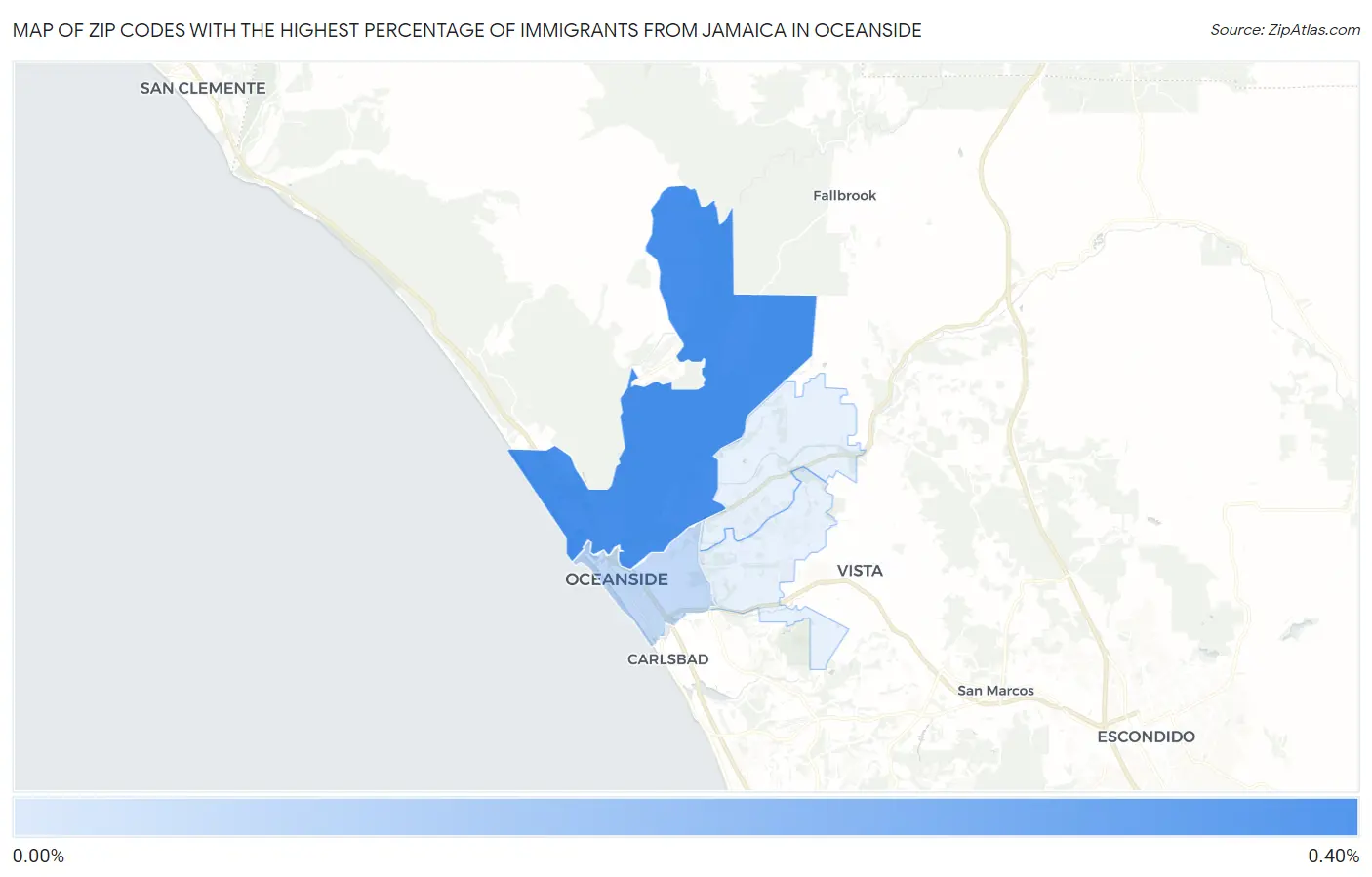 Zip Codes with the Highest Percentage of Immigrants from Jamaica in Oceanside Map