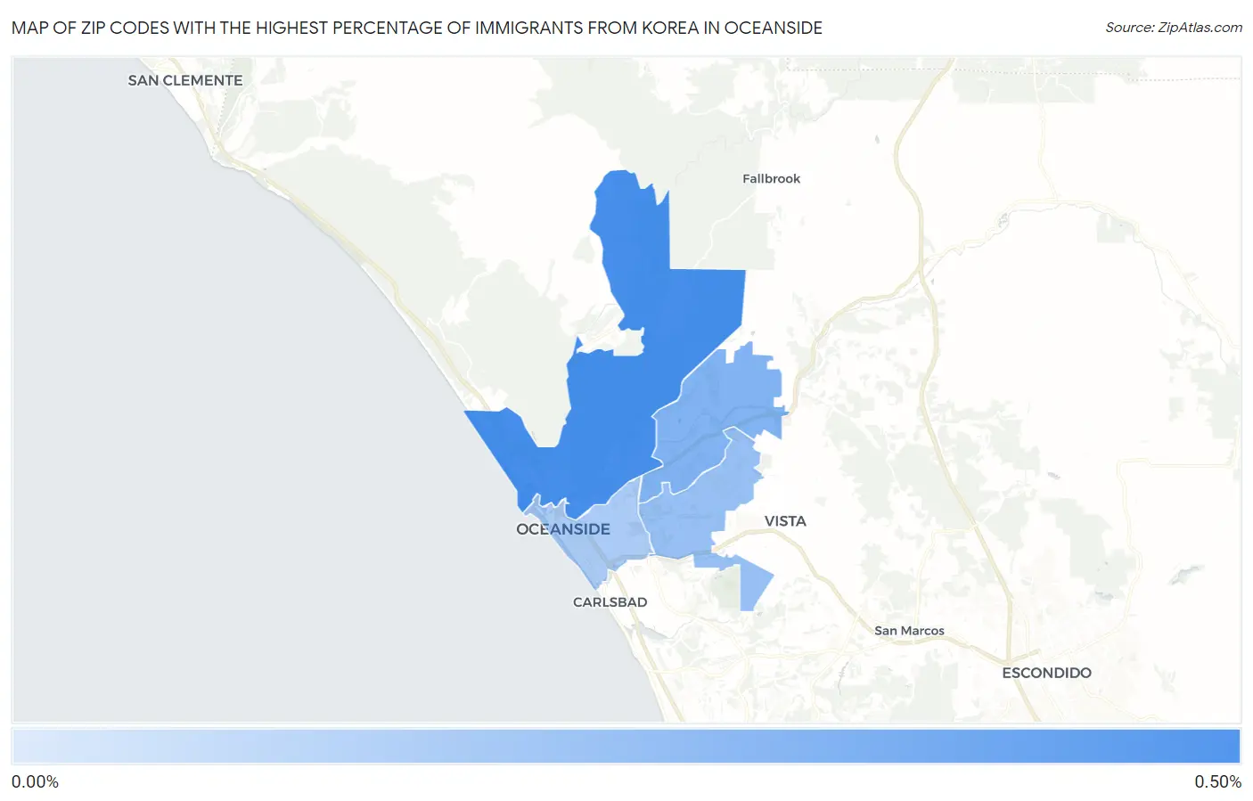 Zip Codes with the Highest Percentage of Immigrants from Korea in Oceanside Map