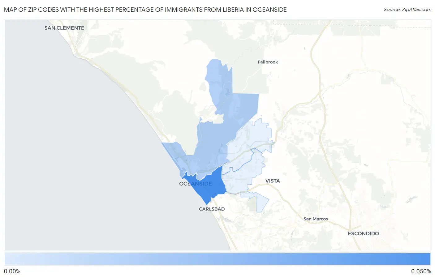 Zip Codes with the Highest Percentage of Immigrants from Liberia in Oceanside Map