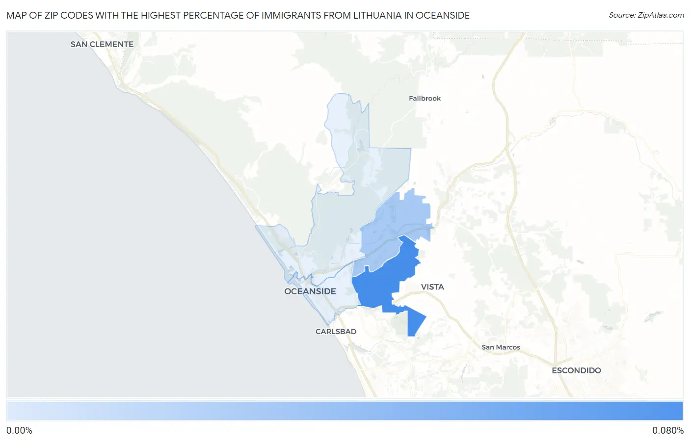 Zip Codes with the Highest Percentage of Immigrants from Lithuania in Oceanside Map