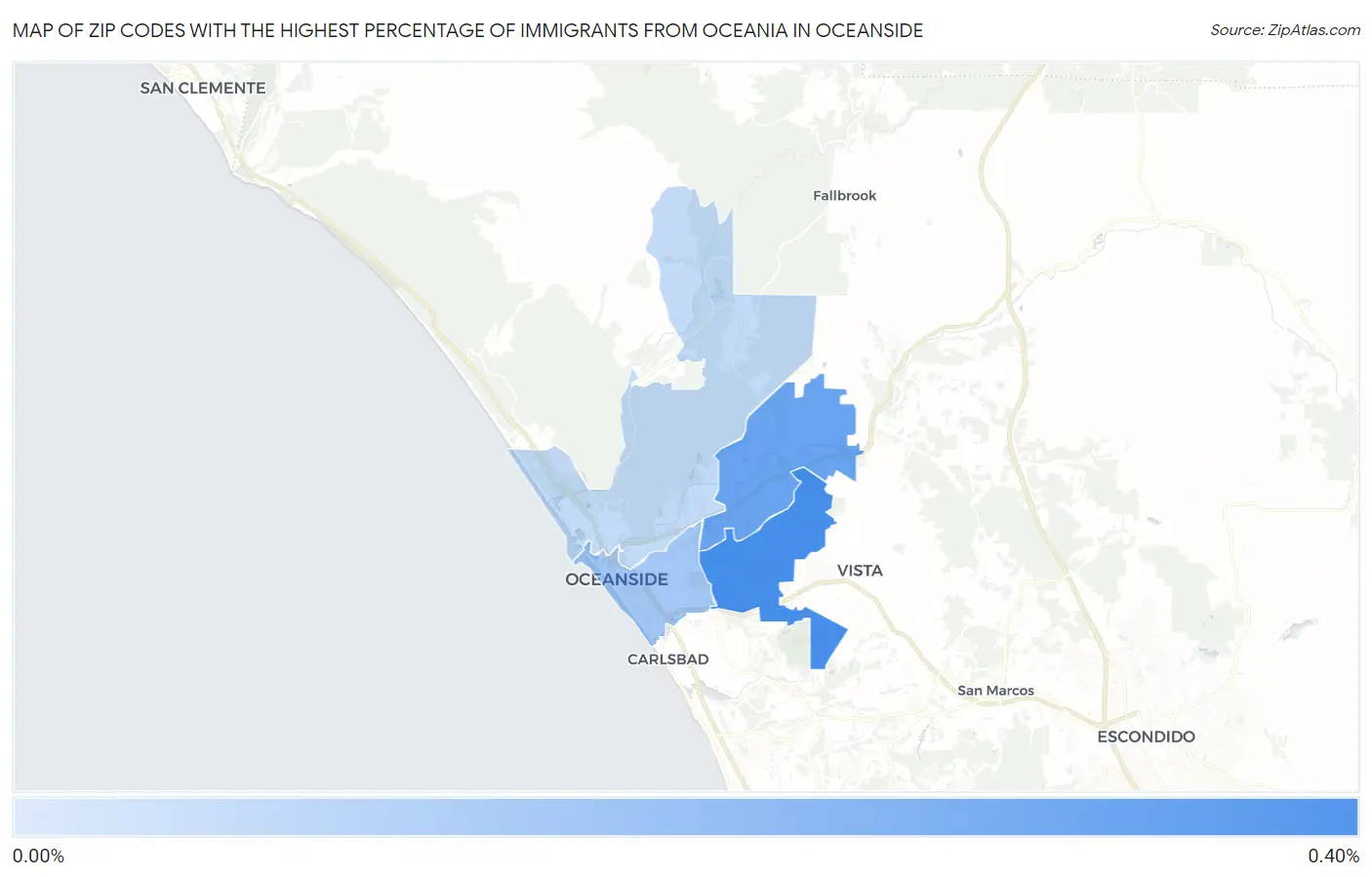 Zip Codes with the Highest Percentage of Immigrants from Oceania in Oceanside Map