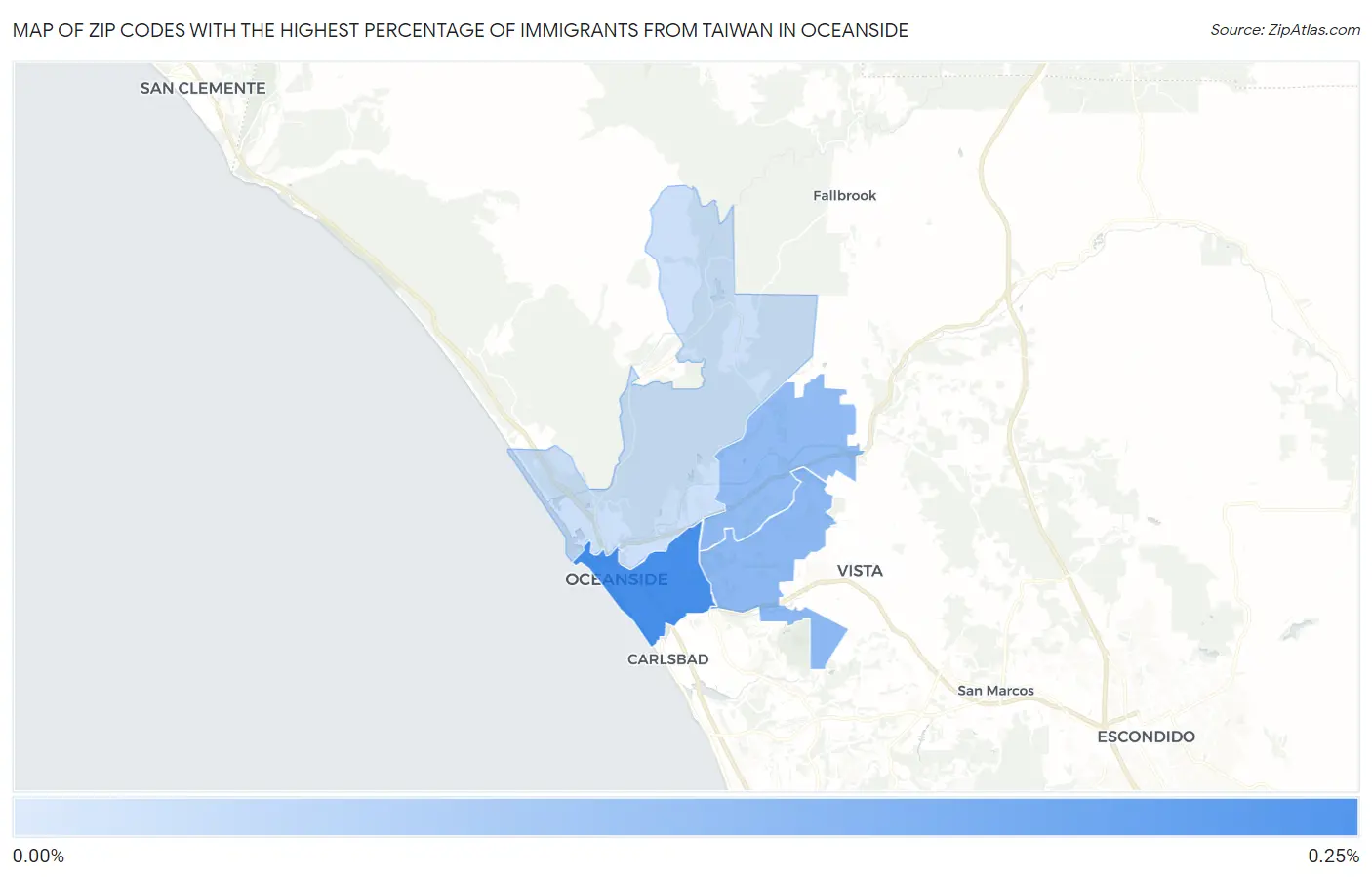 Zip Codes with the Highest Percentage of Immigrants from Taiwan in Oceanside Map