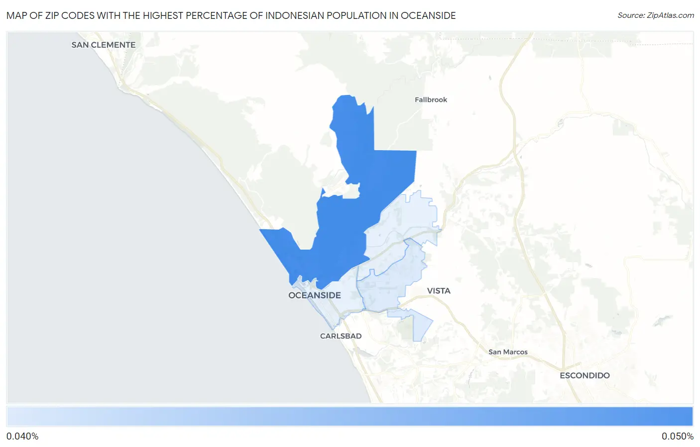 Zip Codes with the Highest Percentage of Indonesian Population in Oceanside Map