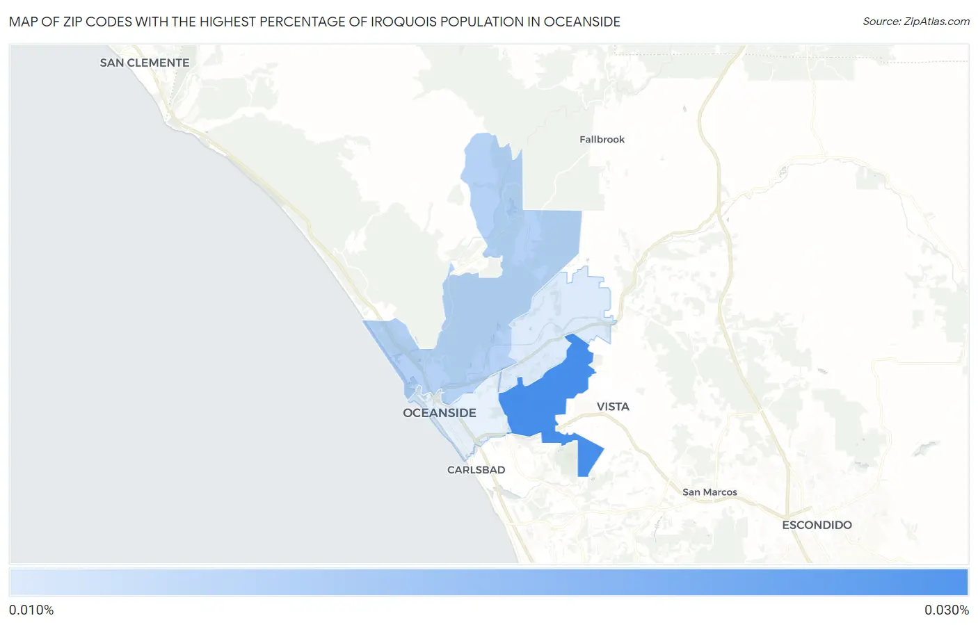Zip Codes with the Highest Percentage of Iroquois Population in Oceanside Map