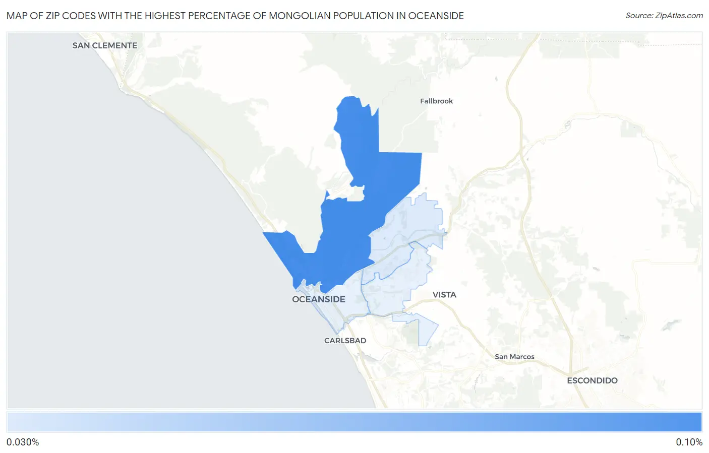 Zip Codes with the Highest Percentage of Mongolian Population in Oceanside Map