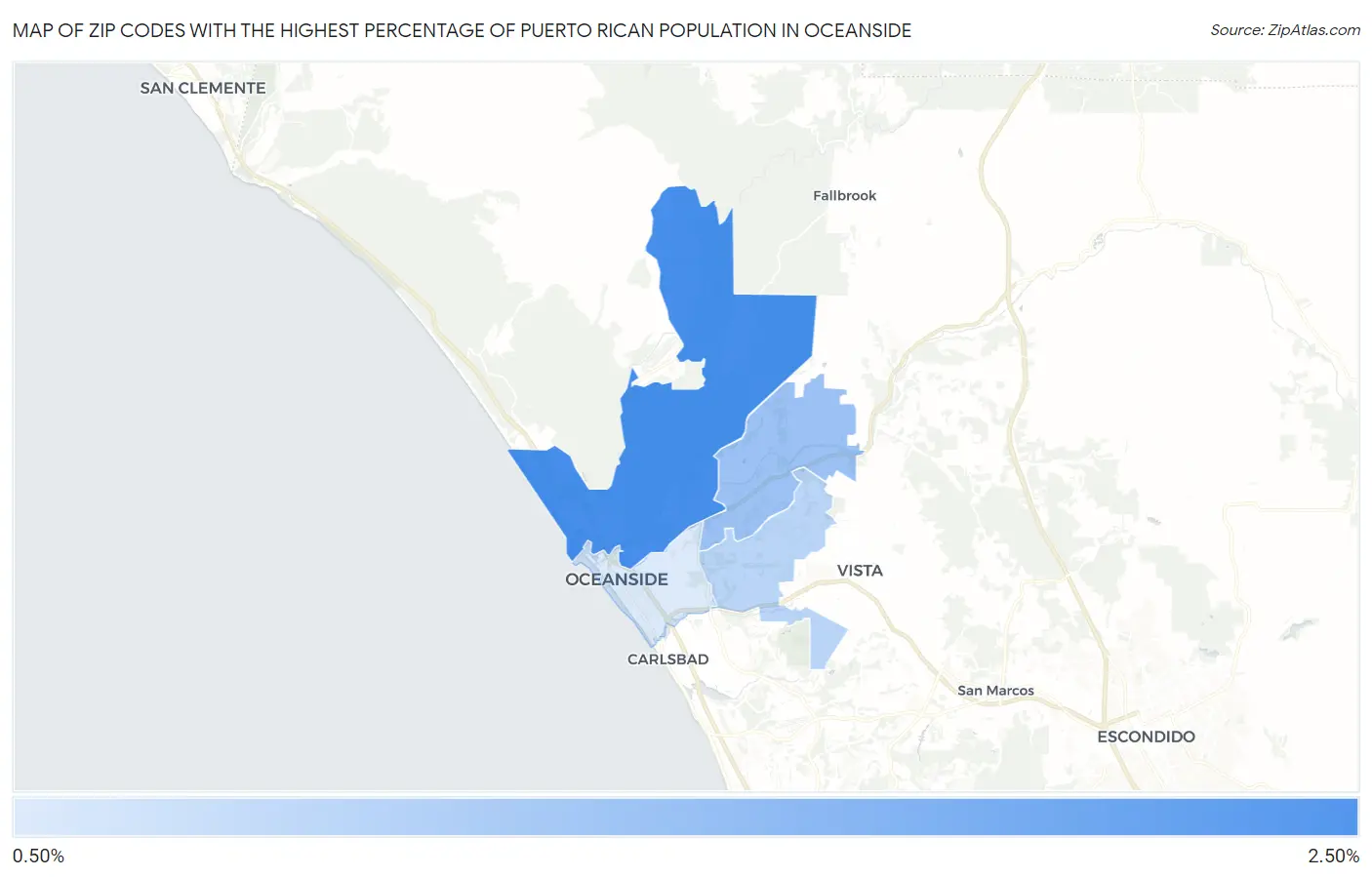 Zip Codes with the Highest Percentage of Puerto Rican Population in Oceanside Map