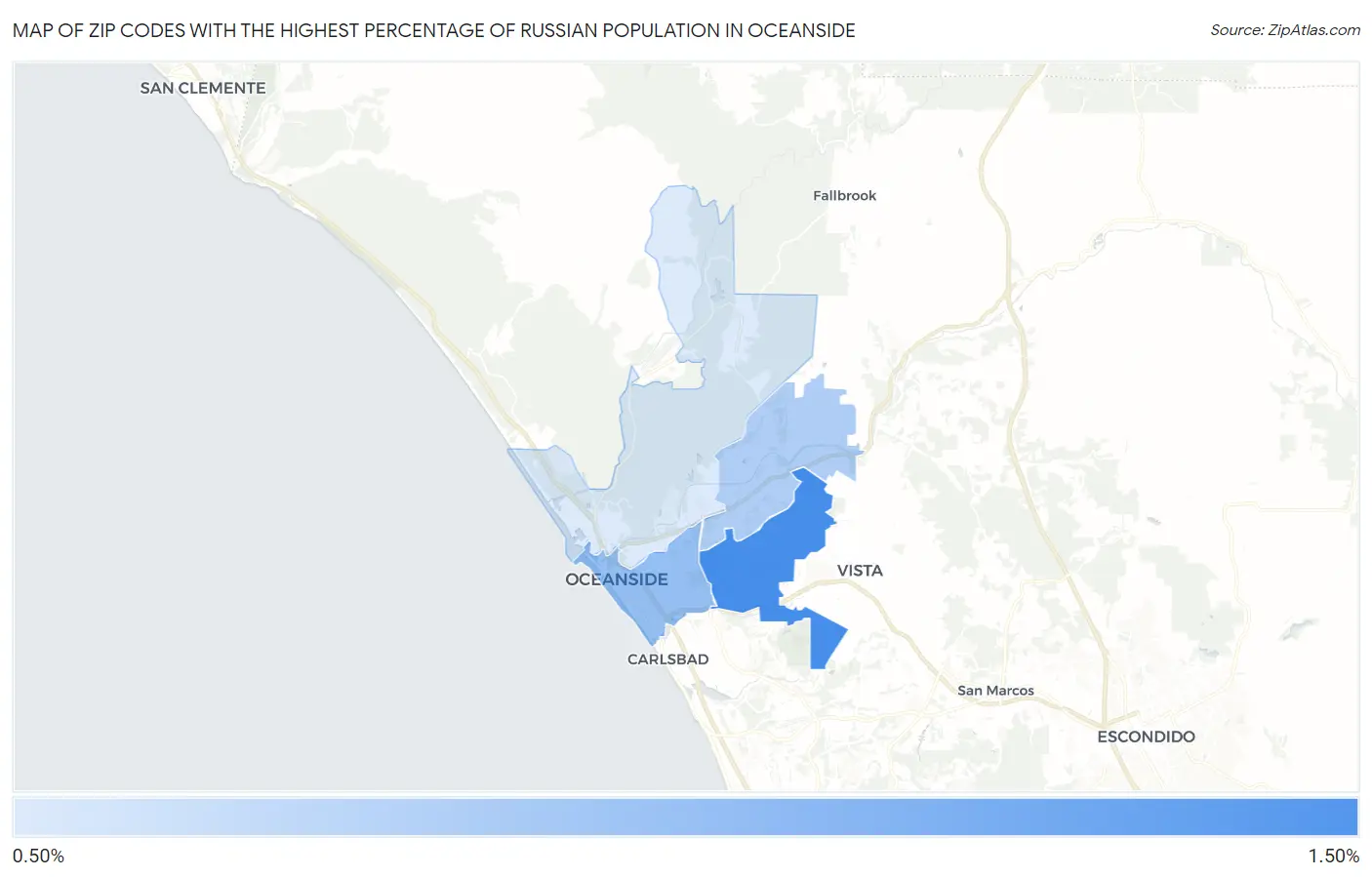 Zip Codes with the Highest Percentage of Russian Population in Oceanside Map