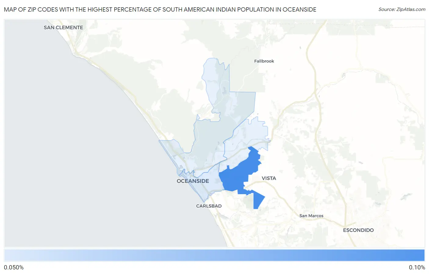 Zip Codes with the Highest Percentage of South American Indian Population in Oceanside Map