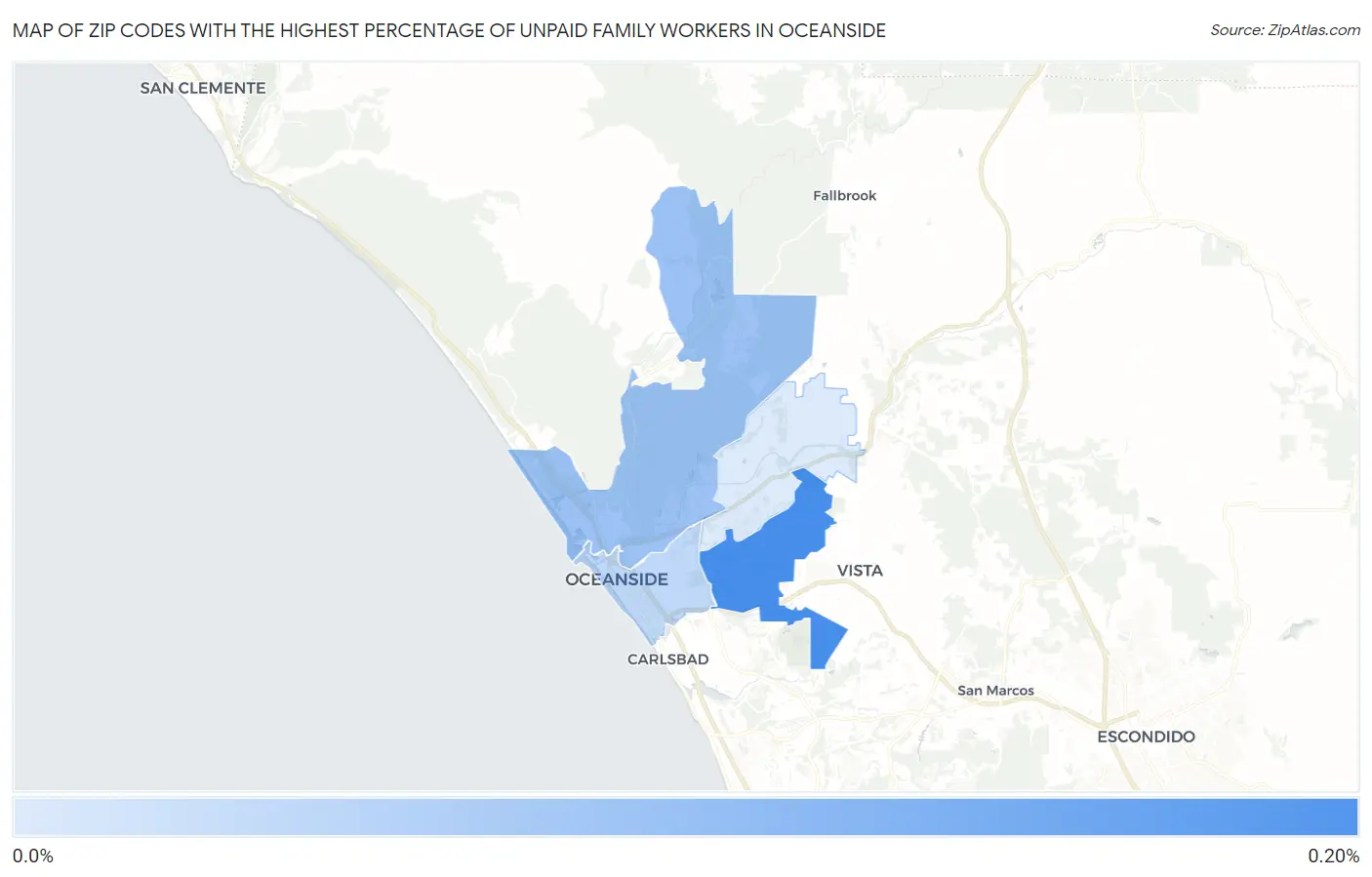 Zip Codes with the Highest Percentage of Unpaid Family Workers in Oceanside Map