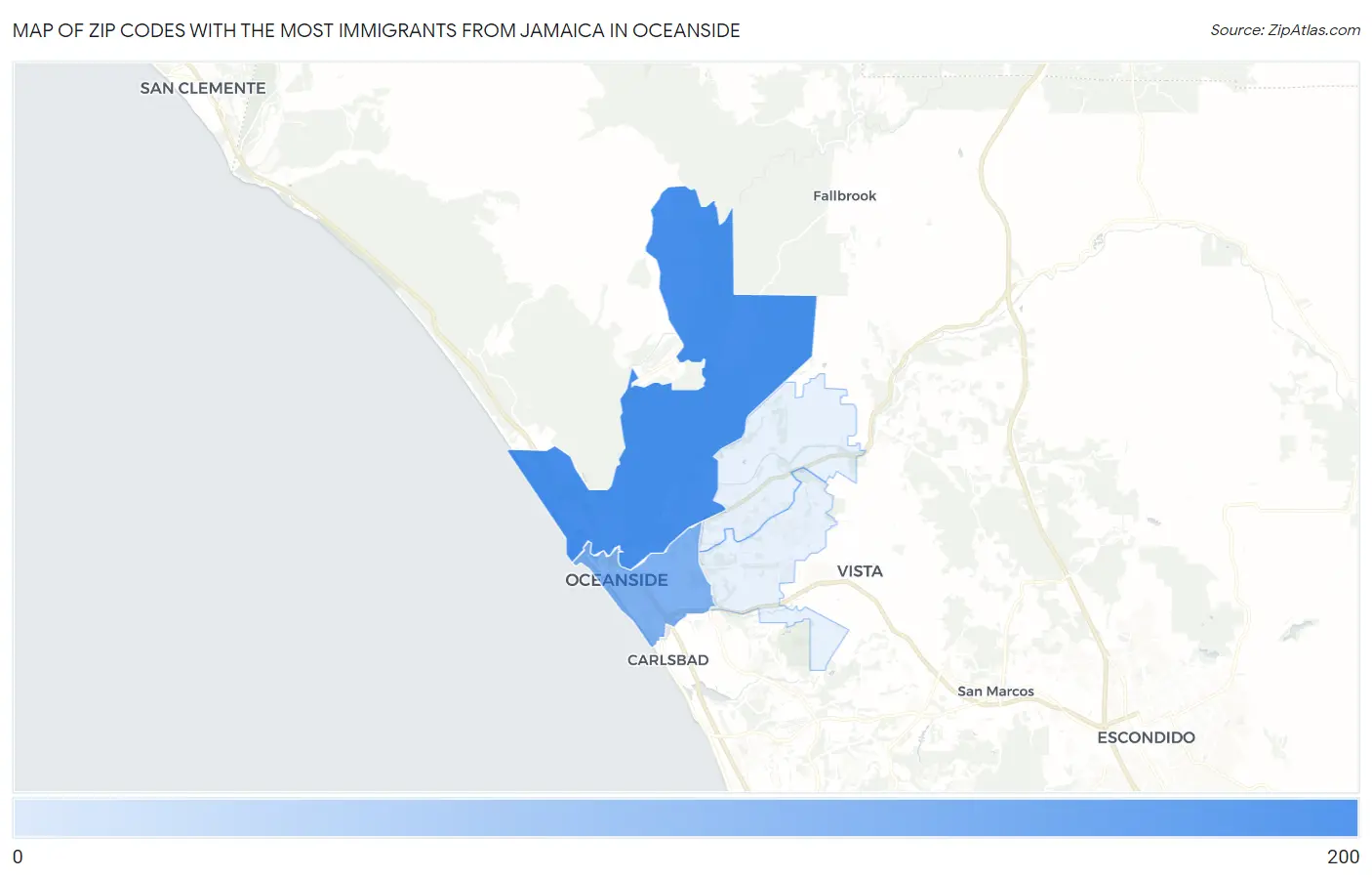 Zip Codes with the Most Immigrants from Jamaica in Oceanside Map
