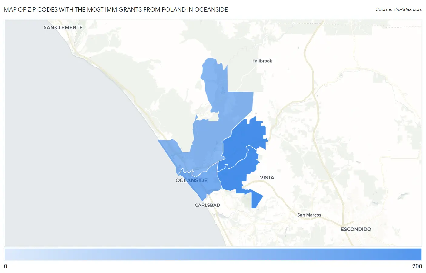 Zip Codes with the Most Immigrants from Poland in Oceanside Map
