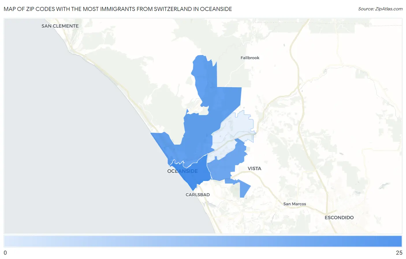 Zip Codes with the Most Immigrants from Switzerland in Oceanside Map