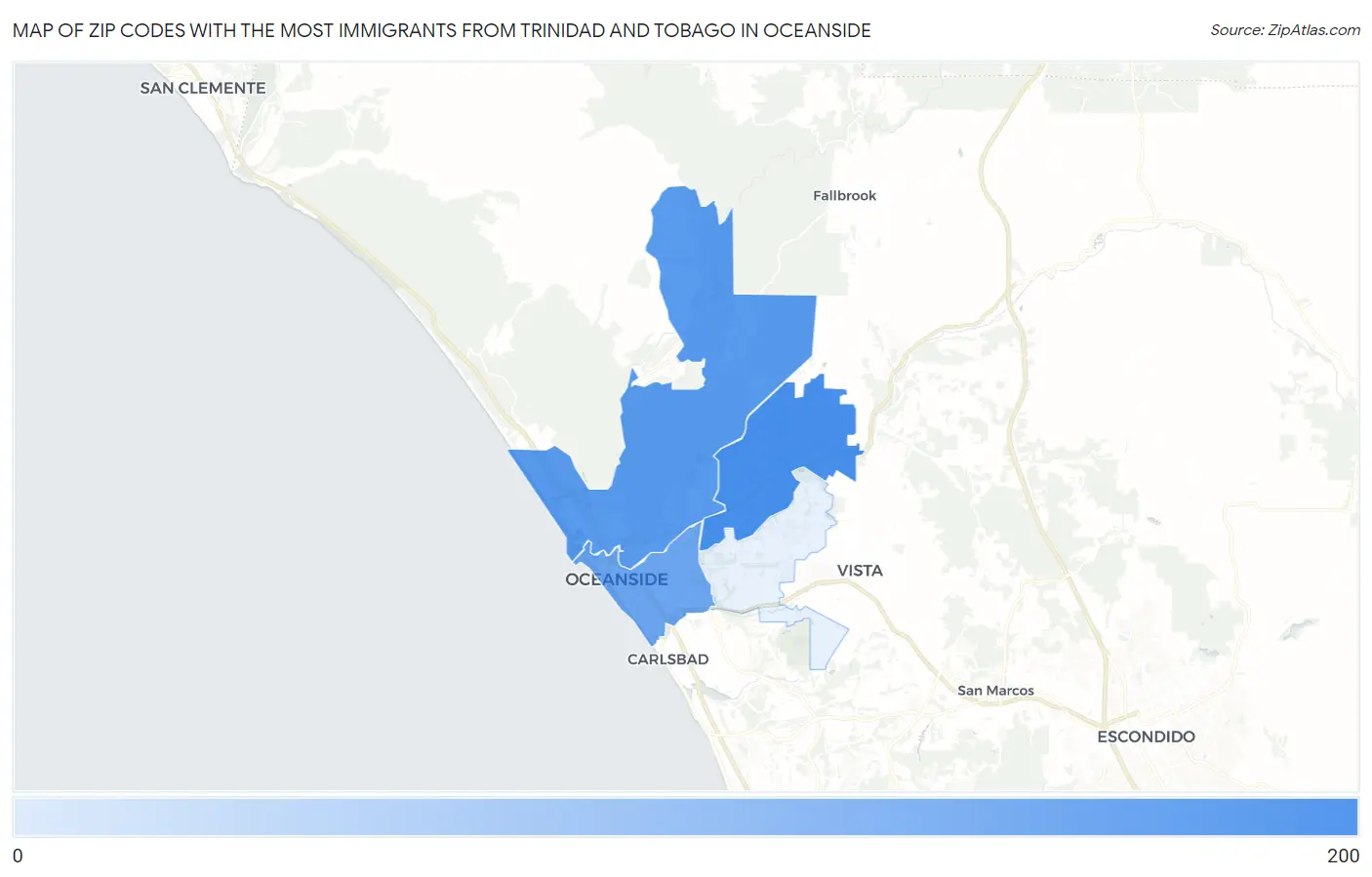 Zip Codes with the Most Immigrants from Trinidad and Tobago in Oceanside Map