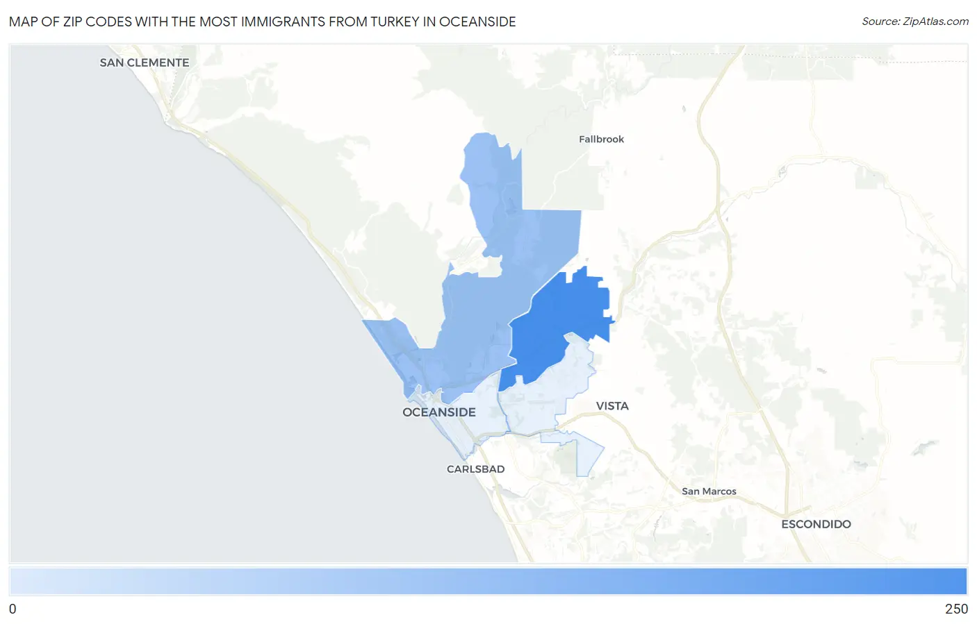 Zip Codes with the Most Immigrants from Turkey in Oceanside Map