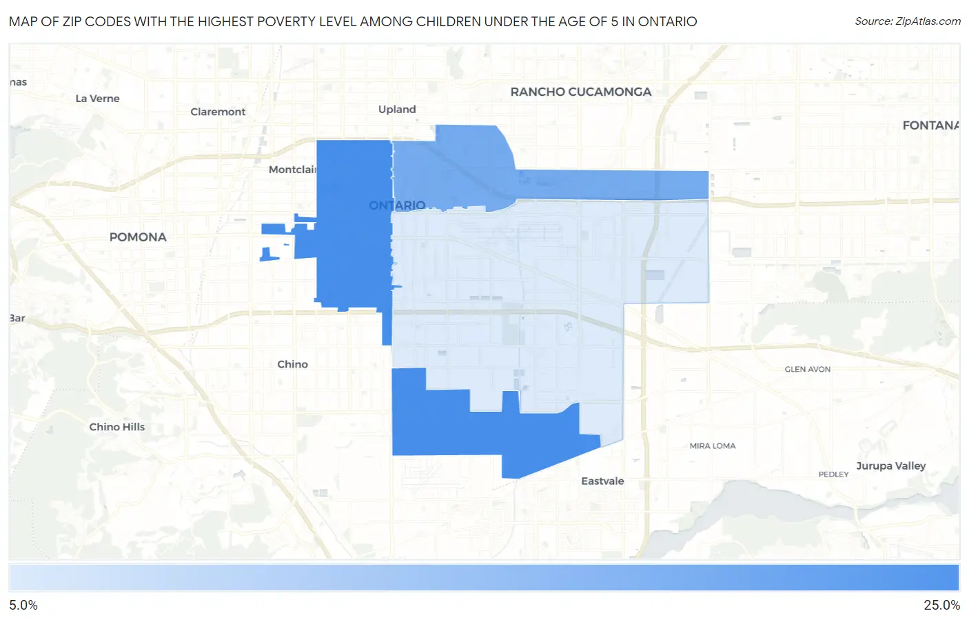 Zip Codes with the Highest Poverty Level Among Children Under the Age of 5 in Ontario Map
