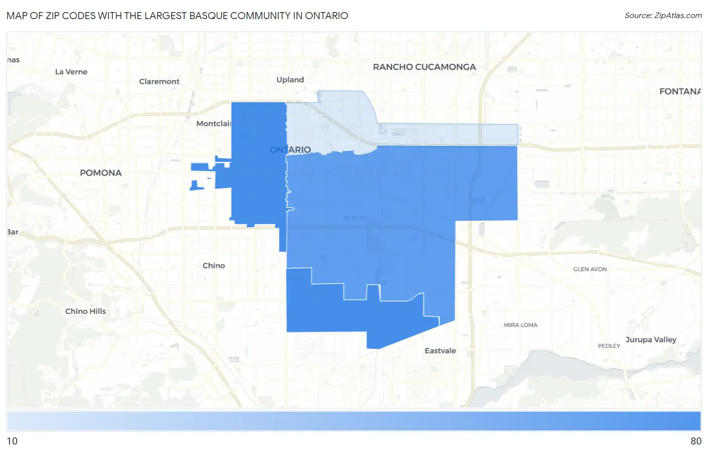 Zip Codes with the Largest Basque Community in Ontario Map