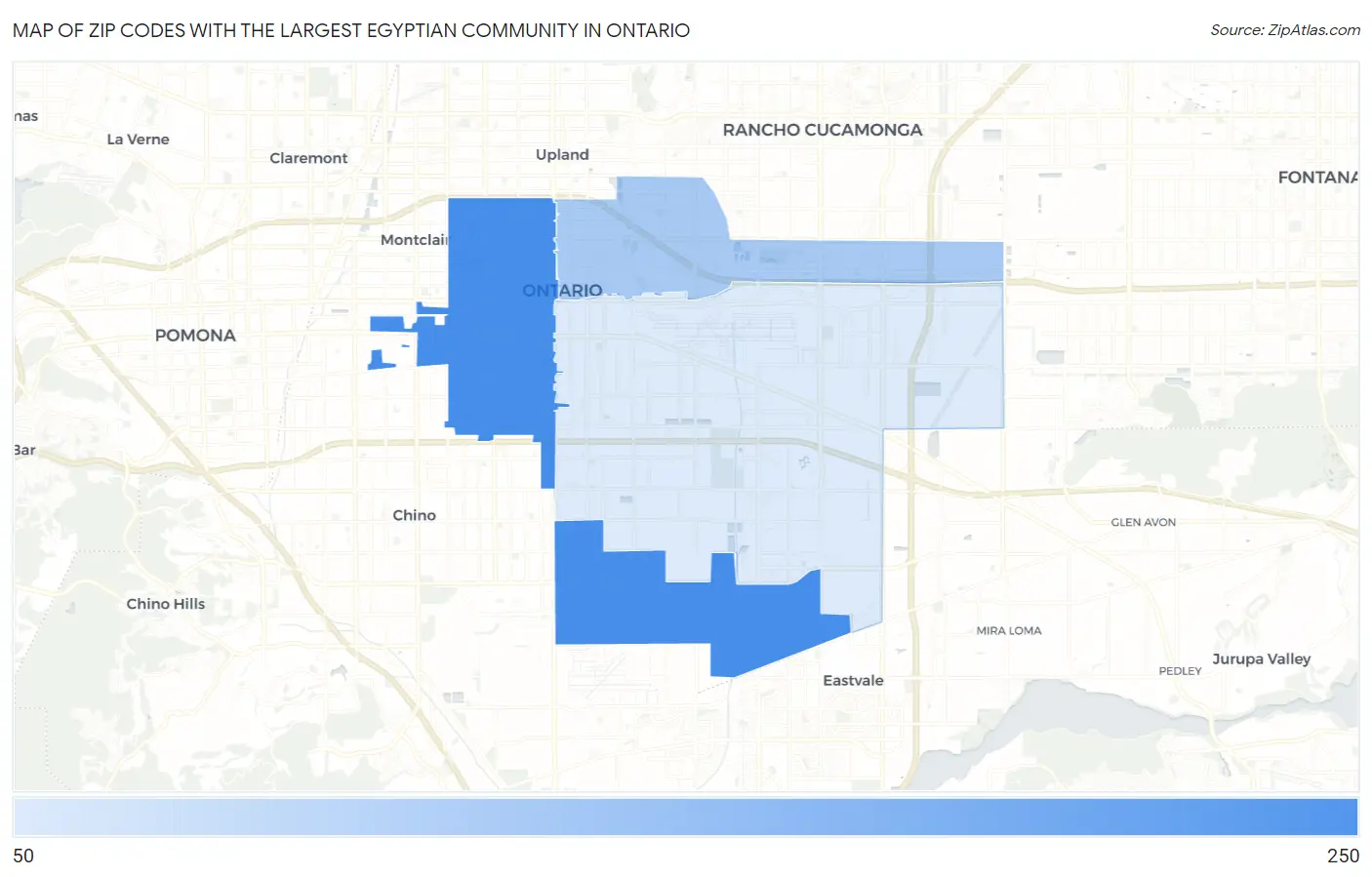 Zip Codes with the Largest Egyptian Community in Ontario Map