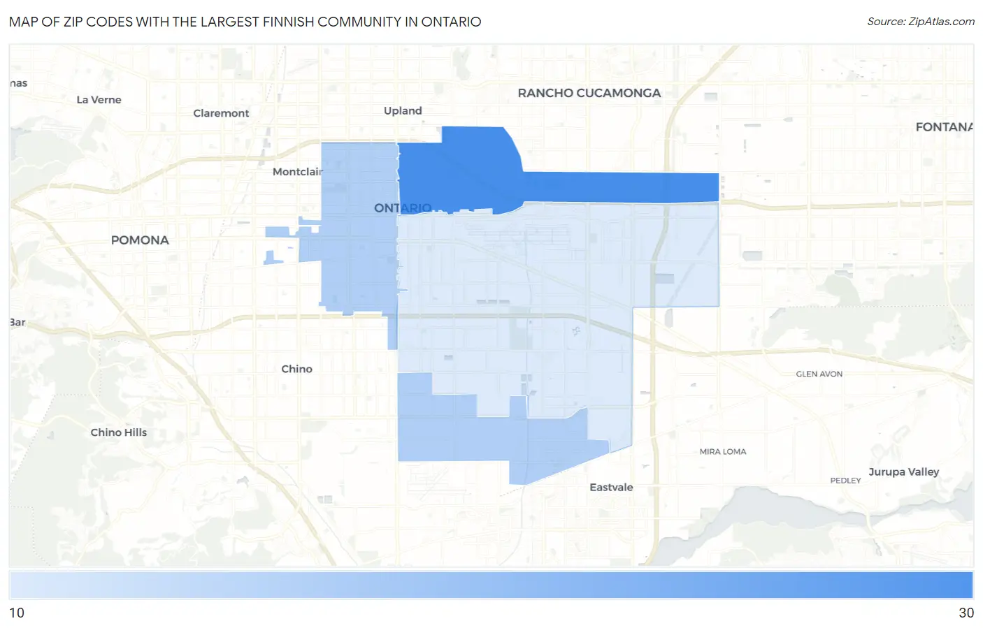 Zip Codes with the Largest Finnish Community in Ontario Map