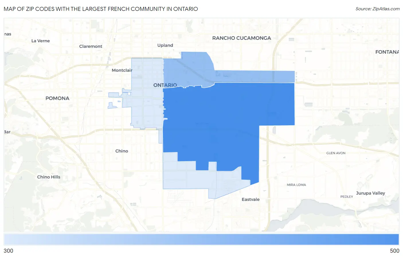 Zip Codes with the Largest French Community in Ontario Map