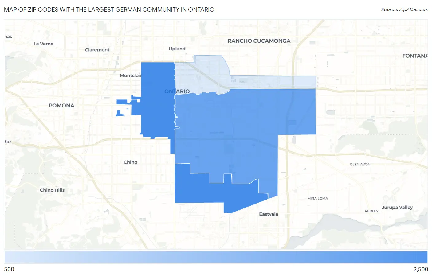Zip Codes with the Largest German Community in Ontario Map