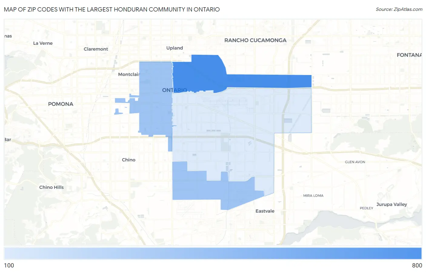 Zip Codes with the Largest Honduran Community in Ontario Map