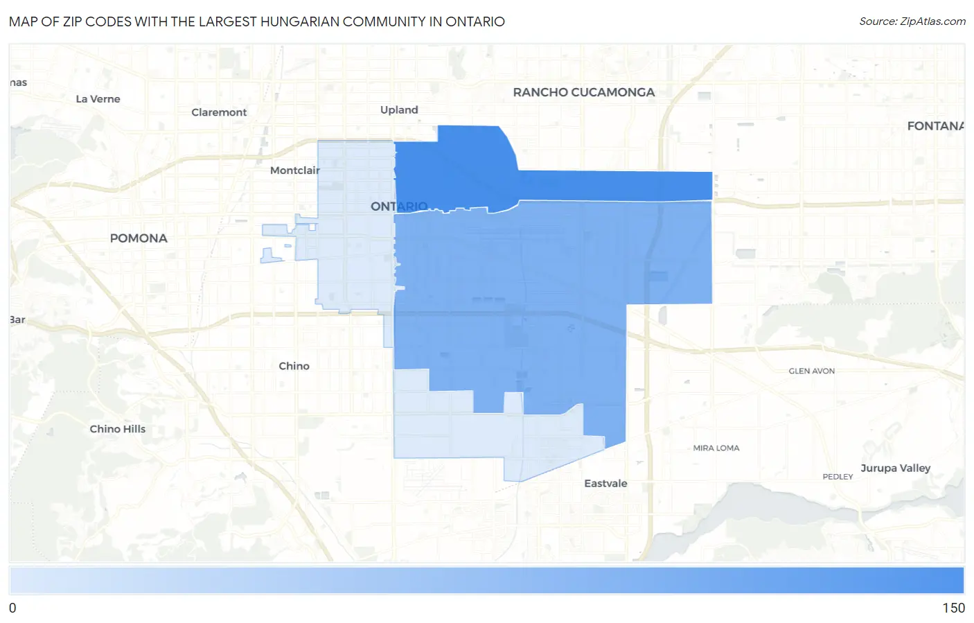 Zip Codes with the Largest Hungarian Community in Ontario Map