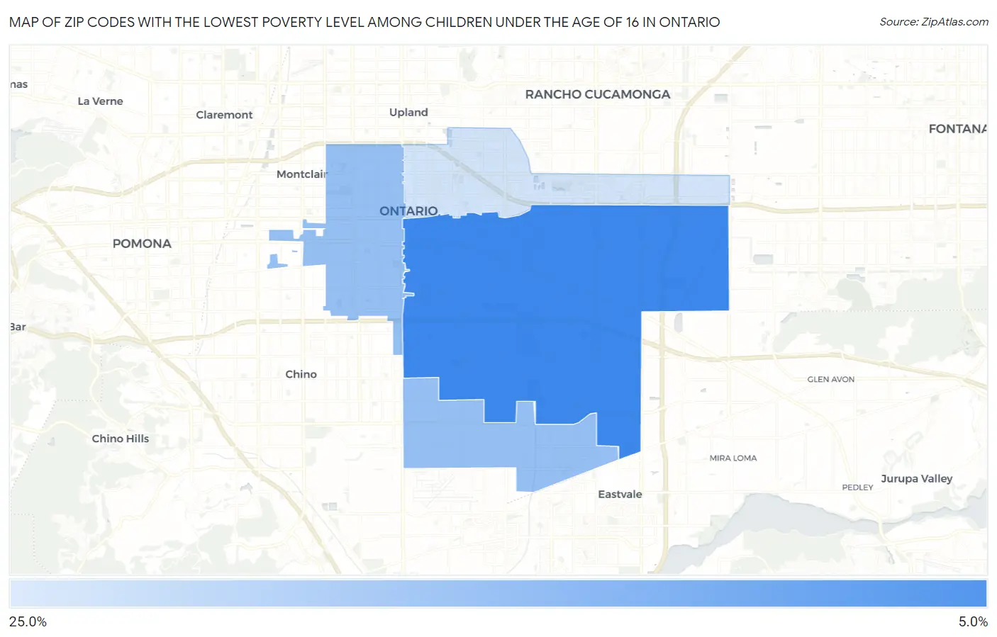 Zip Codes with the Lowest Poverty Level Among Children Under the Age of 16 in Ontario Map