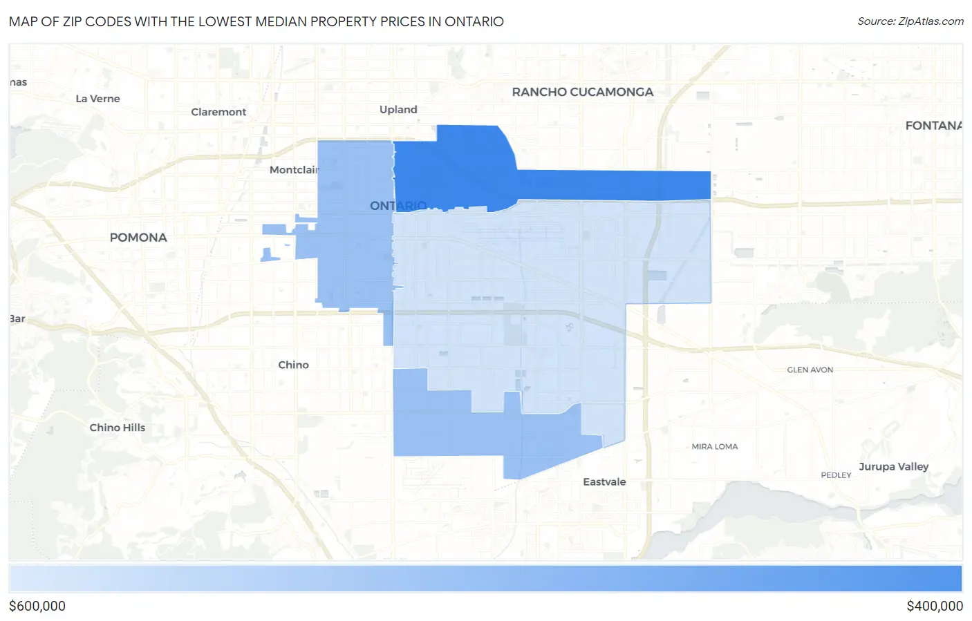 Zip Codes with the Lowest Median Property Prices in Ontario Map