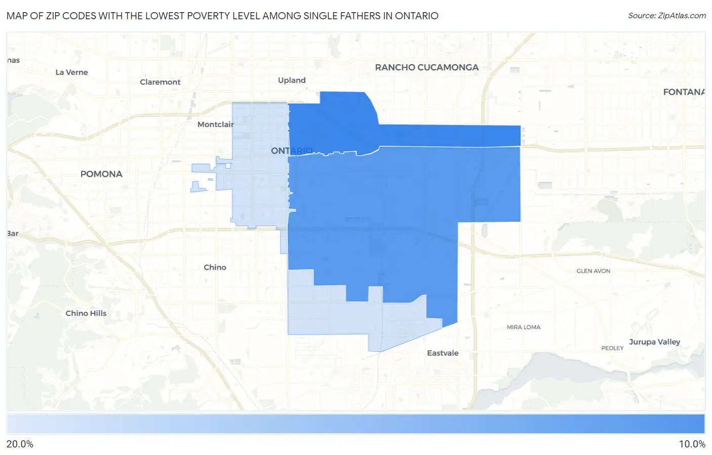 Zip Codes with the Lowest Poverty Level Among Single Fathers in Ontario Map