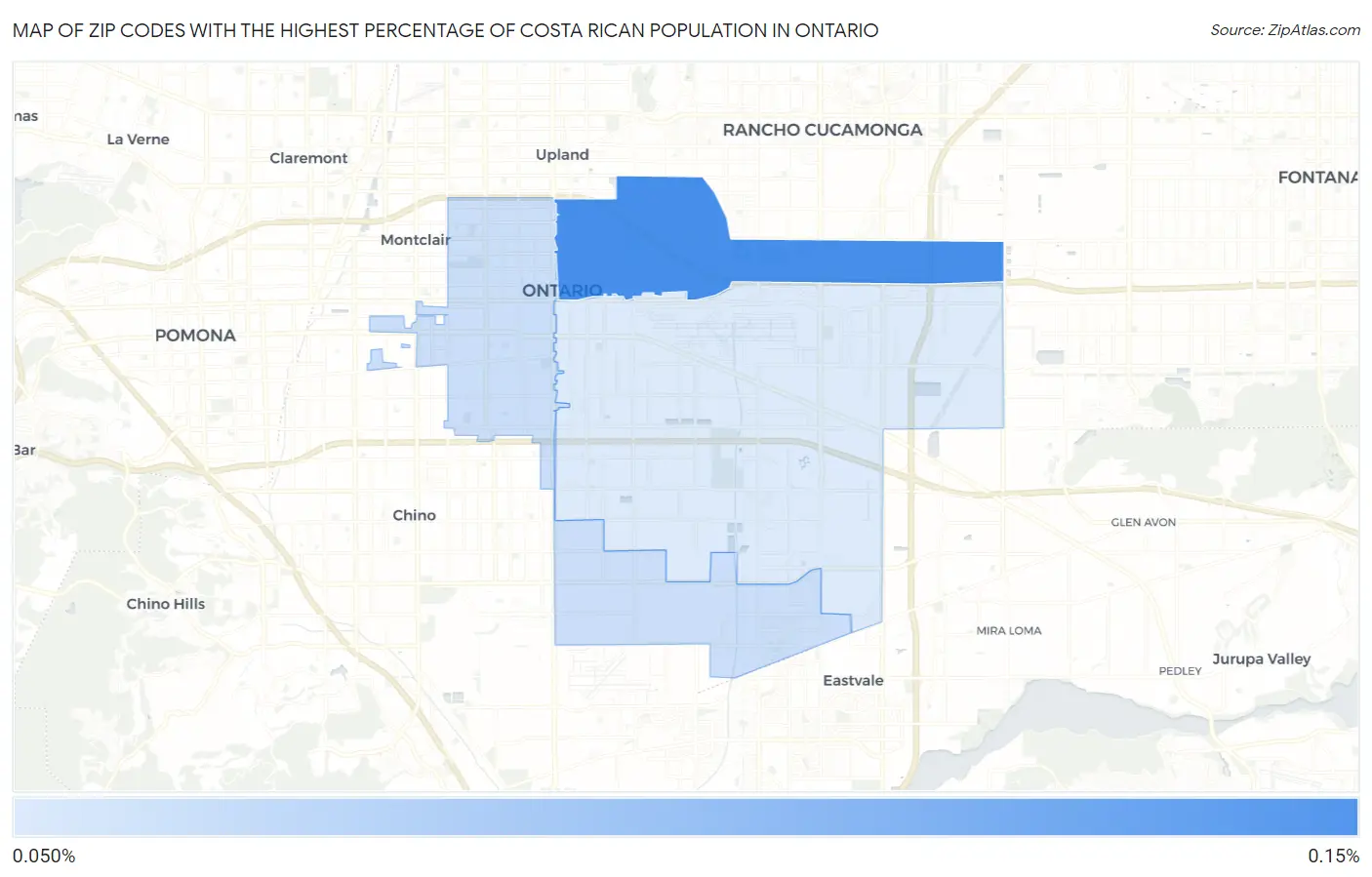 Zip Codes with the Highest Percentage of Costa Rican Population in Ontario Map