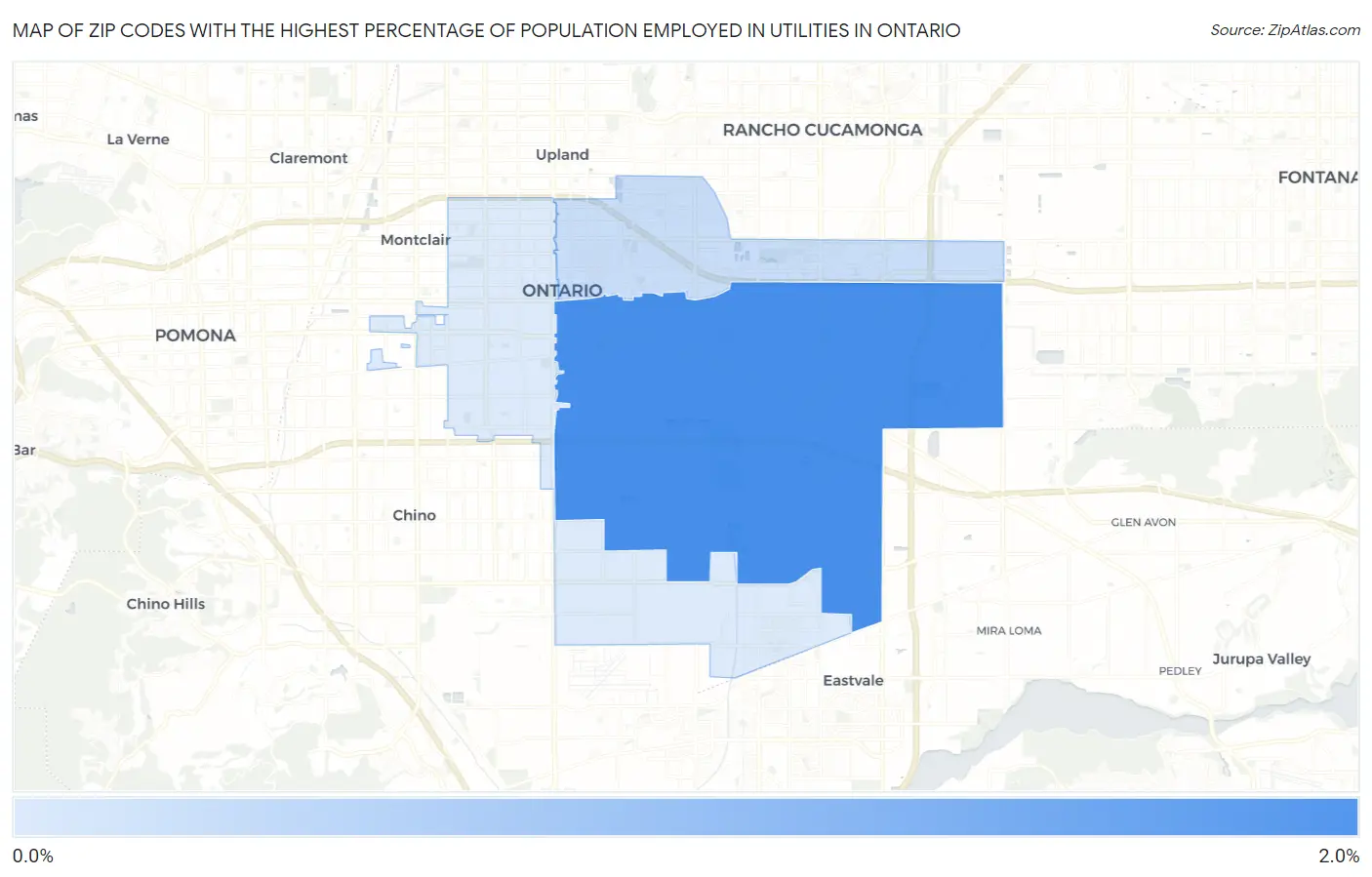 Zip Codes with the Highest Percentage of Population Employed in Utilities in Ontario Map