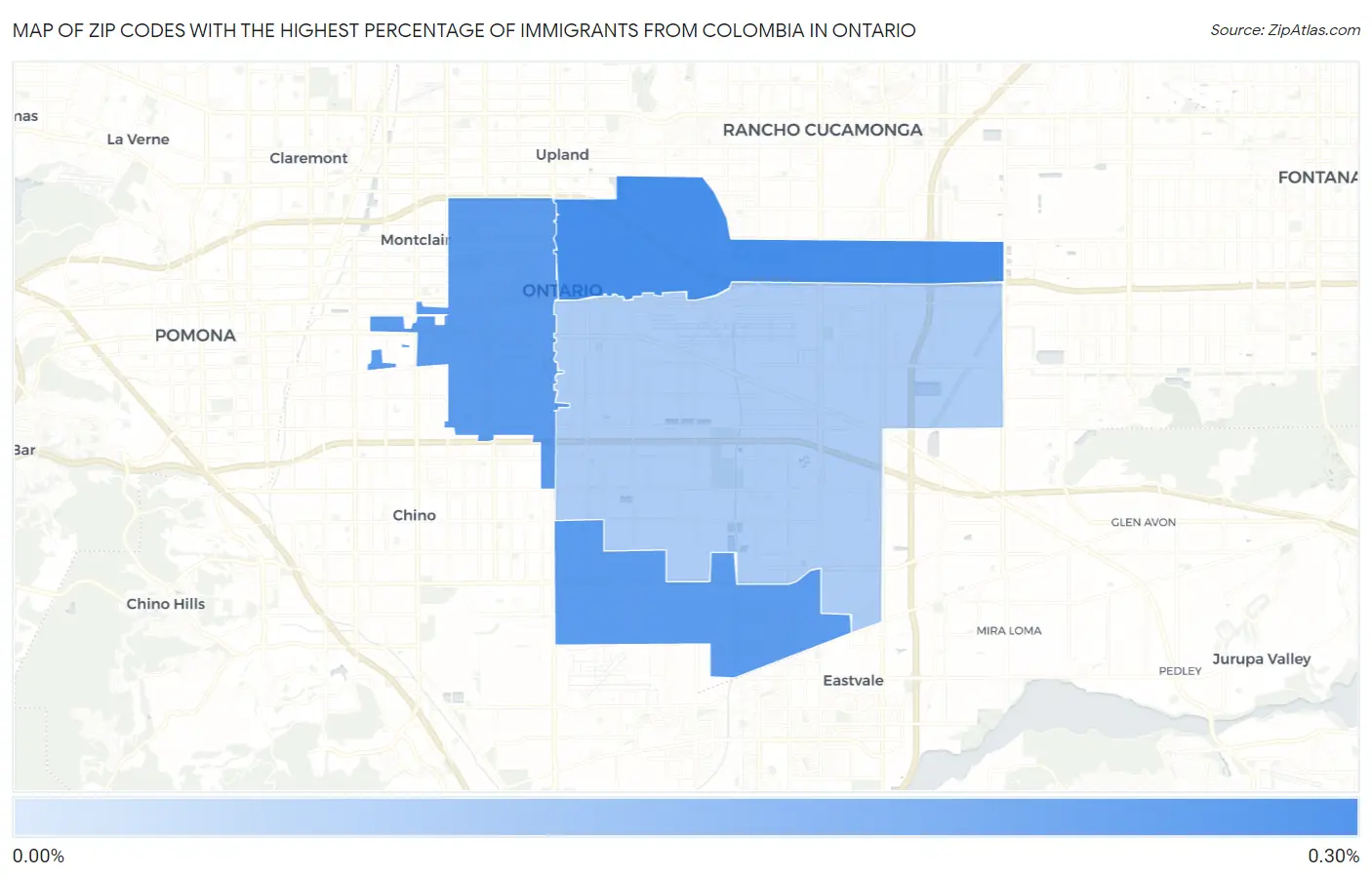 Zip Codes with the Highest Percentage of Immigrants from Colombia in Ontario Map