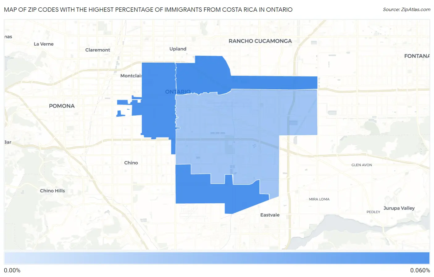 Zip Codes with the Highest Percentage of Immigrants from Costa Rica in Ontario Map