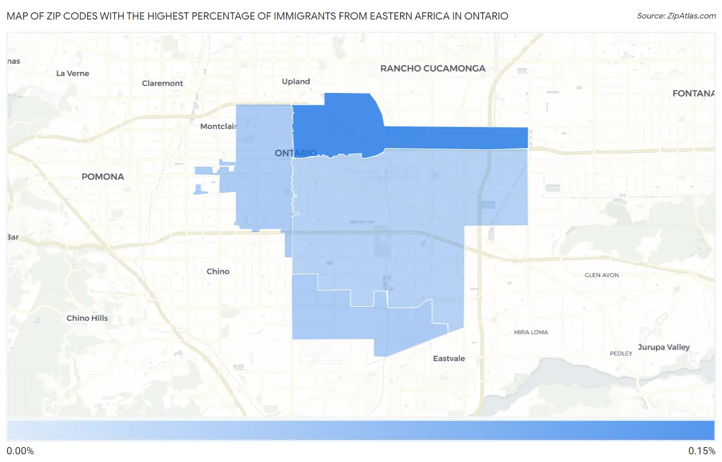 Zip Codes with the Highest Percentage of Immigrants from Eastern Africa in Ontario Map