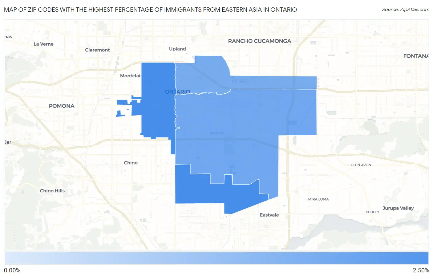 Zip Codes with the Highest Percentage of Immigrants from Eastern Asia in Ontario Map