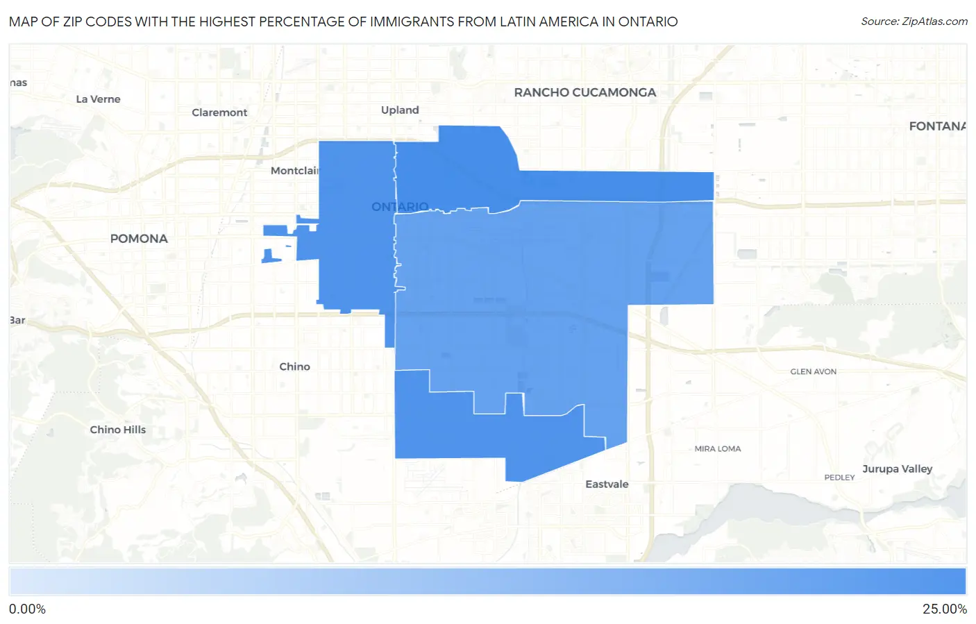 Zip Codes with the Highest Percentage of Immigrants from Latin America in Ontario Map
