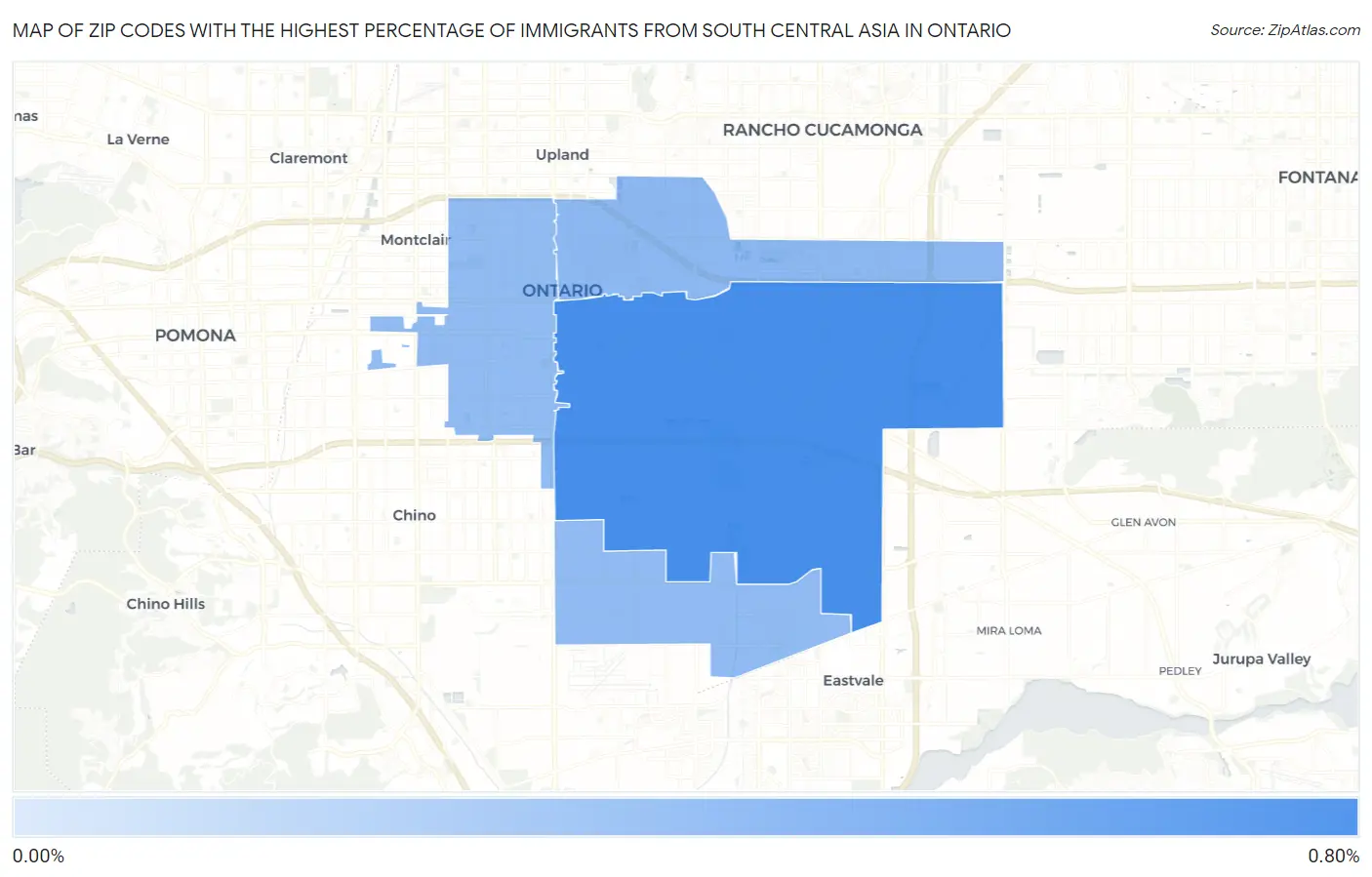 Zip Codes with the Highest Percentage of Immigrants from South Central Asia in Ontario Map