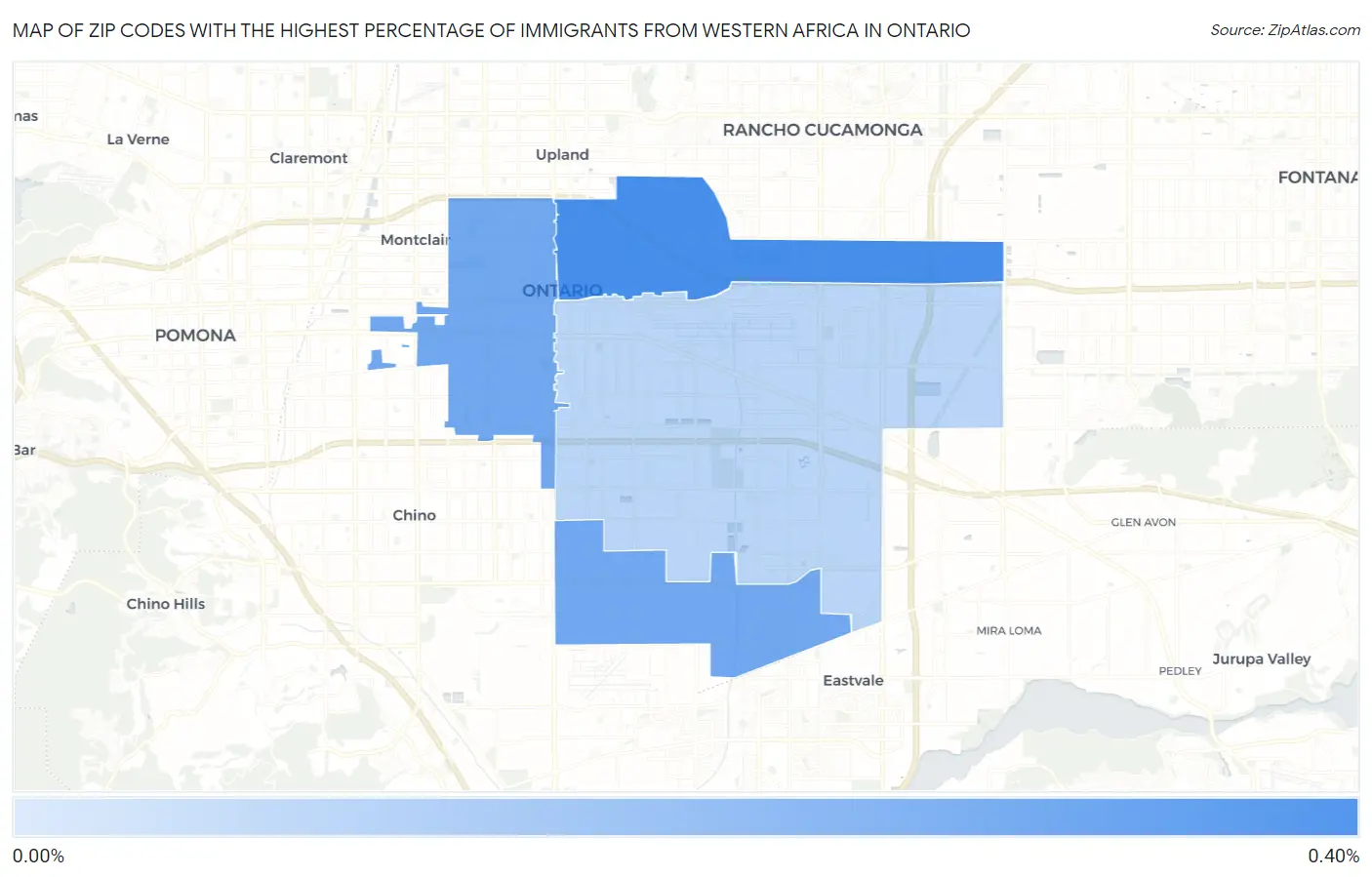 Zip Codes with the Highest Percentage of Immigrants from Western Africa in Ontario Map